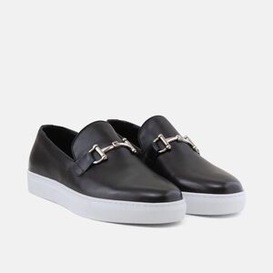 MARC NOLAN Broadway Black Horsebit Leather Slip-On Sneakers